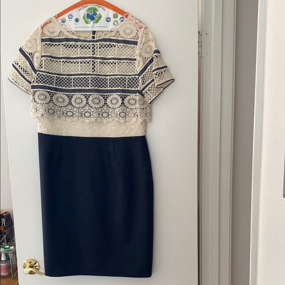 Chic Lace Overlay Dress - Cream and Navy